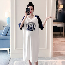 欣柏纶 孕妇装夏装大码T恤裙潮妈孕妇上衣辣妈时尚款印花宽松孕妇连衣裙孕妈装 白色 L