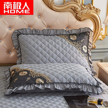 南极人家纺 夹棉枕套蕾丝款细斜纹枕头套一对装床上用品 可配同款套件  银灰 48*74cm枕套一对装