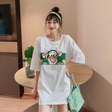 孕妇装夏装时尚潮妈哺乳外出短袖T恤春夏季上衣中长款外穿孕妇裙夏天大码孕妈装宽松舒适孕妇连衣裙子新款 白色普通款 M