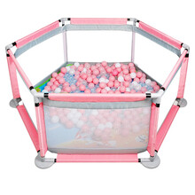 儿童海洋球折叠池围栏无毒无味家用婴儿室内塑料波波球球彩色玩具 【1.2粉六角围栏带赠200海洋球】