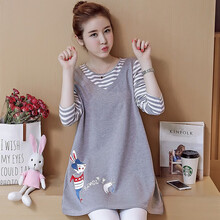 孕妇装秋装套装孕妇裤2020新款潮妈中长款孕妇装T恤时尚两件套 灰色套装  XXL【建议体重135-160斤】