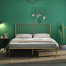 其他 铁艺床 1.8米铁床欧式1.5美式1.35米loft公主床1.2双人床婚床现代简约铁架床ins 金色【加固款】 1.8*2.0米