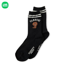 LINE FRIENDS 【UNIVERSITY系列】 布朗熊柔软袜子 可爱时尚卡通袜子 黑色 布朗熊