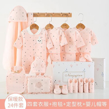南极舰纯棉婴儿衣服新生儿礼盒男女宝宝套装春秋初生刚出生满月礼物秋冬用品 保暖粉色24件 59cm(适合0-3个月宝宝)