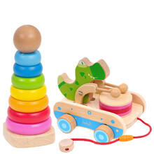 儿童玩具手拉车 儿童学步拖拉车玩具宝宝幼儿婴儿1一2两-二3三周岁手拉线牵引MYFS 鳄鱼鼓车+中号叠叠圈(盒装)