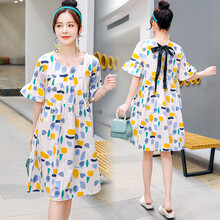 孕妇装夏装连衣裙中长款2021夏季时尚新款潮妈洋气纯棉夏天孕妇裙子 蓝色--单件裙子 M