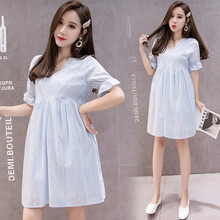 孕妇装夏装中长款外穿孕妇裙夏天大码孕妈装宽松舒适孕妇连衣裙子新款 蓝色 M