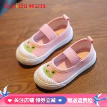 春秋新款儿童帆布鞋幼儿园室内鞋校园小白鞋男女宝宝童鞋 C05粉色青蛙 21码内长14.5