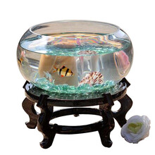创意桌面鱼缸生态圆形玻璃金鱼缸乌龟缸迷你小型造景家用水族箱 40CM+彩石+仿水草