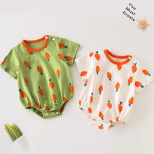 婴儿衣服夏季短袖包屁衣薄款纯棉新生儿睡衣三角哈衣宝宝连体衣服夏装 萝卜白色 73码-73CM 19斤以下