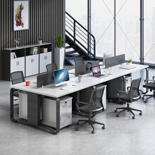 柘雅家具职员办公桌椅组合简约现代2/4/6人位屏风卡座四人位员工桌 白色 六人位+柜+椅
