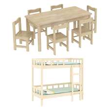 海基伦 原木原色6人桌+床组合B