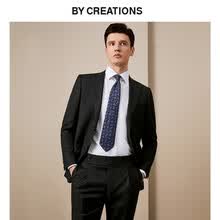 By Creations柏品110支VBC纯羊毛商务西服套男职业正装肌理西装伴郎服结婚礼服 黑色 44(165/84A)