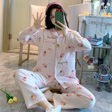 孕薇贝儿 夏季纯棉纱布新款夏季薄款长袖纯棉月子服秋孕妇产后哺乳套装 穗 5635-6草莓纱布 L码