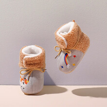 婴儿软底学步前鞋袜0-6-12个月秋冬季1岁男女9新生儿防掉宝宝棉鞋 灰色小马 鞋长12cm