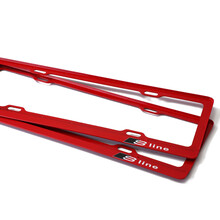 适用奥迪车牌架A1 A3 A4L A6L A7 A8 Q2L Q3 Q5 Q7碳纤改装牌照框 红色Sline标款（一对）