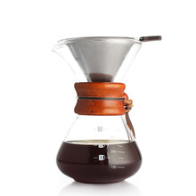 不锈钢咖啡过滤 双层滴漏式手免滤纸过滤网 滴漏式咖啡漏斗过滤杯 玻璃分享壶+不锈钢滤网