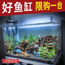 森森热弯鱼缸免换水懒人生态鱼缸小型水族箱超白玻璃金鱼缸水草缸 长38cm热弯超白缸+灯+过滤器+假山景
