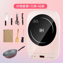 电磁炉家用火锅炒菜多功能一体电池炉灶小型迷你宿舍网红 粉：含炒锅+木铲+刀具+砧板
