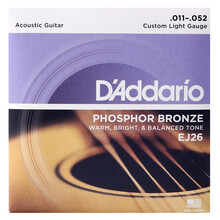 达达里奥D'Addario民谣木吉他弦一套6根通用美产进口EJ16 EJ13 EXP16涂层磷铜琴弦 EJ26 磷铜 (011-052)