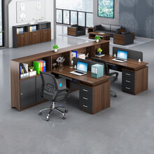 佰轶办公桌椅组合办公卡座职员桌员工桌财务桌办工作室桌双人位面对面2/4/6人位组合隔断工位电脑桌 胡桃色+铁灰色 配键盘托色卡一块