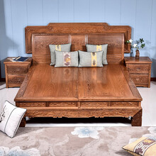 九鲤王府红木家具非洲鸡翅木（学名：非洲崖豆木）双人床主卧床实木新中式婚床高低床 长200*宽180*高42(总高120)cm