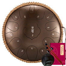 华蜀 空灵鼓15音新升级13音11音12寸莲花款色空鼓打击乐器手碟忘忧钢舌鼓初学者专业手敲乐器 新款莲花款15音 古铜色