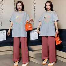 孕妇裤夏天外穿宽松舒适孕妇装夏装时尚新款托腹孕妇打底短裤夏季孕妈装休闲孕妇T恤短袖上衣孕妇套装 灰色上衣+桔红色托腹裤 M