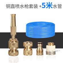 家用冲洗多功能3分4分5分6清洗水管汽车铜高压洗车水枪洗车刷车器喷头 铜直喷水枪+台盆纯铜接头4件套+5米4分水管