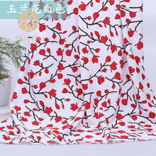 微弹力印花雪纺不厚不透豹纹布料春夏新品连衣裙古装汉服设计面料 玉兰花白色(一米价)