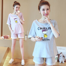 孕妇裤夏天外穿宽松舒适孕妇装夏装时尚新款托腹孕妇打底短裤夏季孕妈装休闲孕妇T恤短袖上衣孕妇套装 粉色 XL