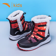 安踏童鞋 男童棉鞋夏季新款绒保暖运动鞋中大童高帮鞋子 黑/大学红-1 37