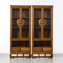 寻古红木家具非洲鸡翅木（学名：非洲崖豆木）书柜实木新中式书房书架柜酒柜储物柜展示柜 一对：长174*宽38*高218cm