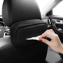 车载纸巾盒车用创意网红椅背扶手箱遮阳板挂式汽车抽纸盒内饰用品超纤翻毛皮抽纸包 静谧黑-小号-单件