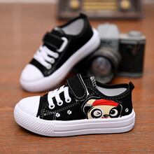 福郎特儿童帆布鞋女童休闲鞋男童秋冬季加绒保暖棉鞋中大童魔术贴小学生 红来X-1黑色 22 码(内长14CM)