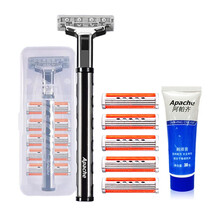 阿帕齐（apache）美国进口3层刀片手动剃须刀手动刮胡刀手动三层旋转式百搭刀头/刀架 1刀架+6刀头+须膏+盒