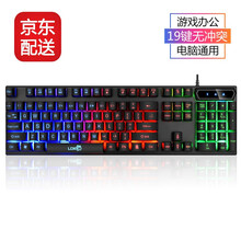 雷迪凯（LDK.al） 悬浮七彩背光键盘笔记本台式通用USB机械手感有线键鼠电竞游戏套装 R260黑色彩虹背光单键盘