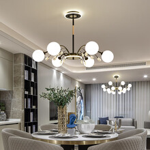 昂的客厅吊灯2020新款北欧时尚客厅灯后现代整套灯具金色房间LED灯网红卧室灯创意餐厅灯饰 6头黑色65*50CM默认奶白灯罩 LED三色变光
