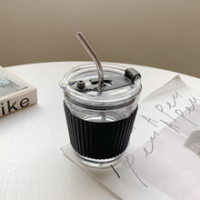 筷创 咖啡杯子便携带盖办公室大容量玻璃水杯简约日系ins风大人吸管杯 咖啡杯400杯盖+硅胶套+不锈钢吸管