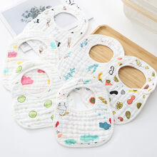 【3/5/8宝宝纯棉系绳花瓣小围嘴新生儿八层纱布印花口水巾三角巾 C款按扣【5条装】 男宝宝