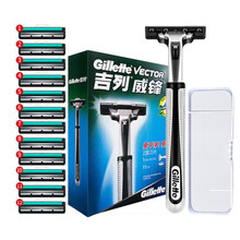 吉列（Gillette）剃须刀 手动 威锋双层老式锋速 吉利 刮胡刀男士刀架刀头双层刀片套装 威锋双层刀片12刀头+1刀架+刀架盒