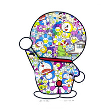 墨斗鱼艺术村上隆版画太阳花多啦a梦艺术收藏品限量1000版亲笔签名版画日本直邮限量66*57cm