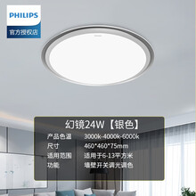 飞利浦（PHILIPS）照明led吸顶灯圆形简约现代大气客厅灯幻镜2020年新款创意卧室灯具 银色24W圆形【墙壁开关三段调色温】不可遥控