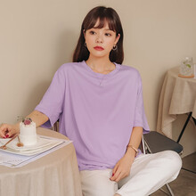 米度丽 孕妇夏装上衣纯棉t恤宽松中长款短袖韩版大码体恤时尚潮妈孕妇装 6959 紫色 M码