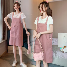 郁莎 孕妇装套装2021新款宽松韩版T恤背带裤两件套潮妈休闲孕妇夏装 套装 L