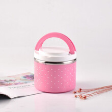 儿童饭盒学生小保温饭盒不锈钢饭桶便当盒 小迷你饭盒便携 提手盖粉色一层600ml