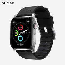 NOMAD牛皮AppleWatch5/4/3/2表带真皮防水纯手工制作头层牛皮42/44mm复古表链 真皮防水+氟橡胶内里（黑色表带+银色金属扣）