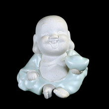 汝道 汝窑茶宠摆件陶瓷功夫茶具配件茶玩可养开片汝瓷精品元宝佛招财茶台茶桌茶道茶具配件 汝窑元宝佛