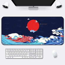 RS 中国风超大鼠标垫加厚来图定制键盘垫办公男女生国潮创意个性大号桌垫 红日锦鲤翻浪 90x40cm普厚2mm