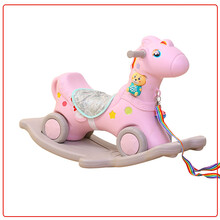 韩版儿童音乐故事机摇马塑料木马加厚小鹿小马双色木马室内摇摇马健身玩具 天使鹿摇马滑车-豪华版粉(1-3岁)